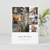 Minimalistisch vrolijk kerstscript 9 fotorooster feestdagenkaart (Staand voorkant)