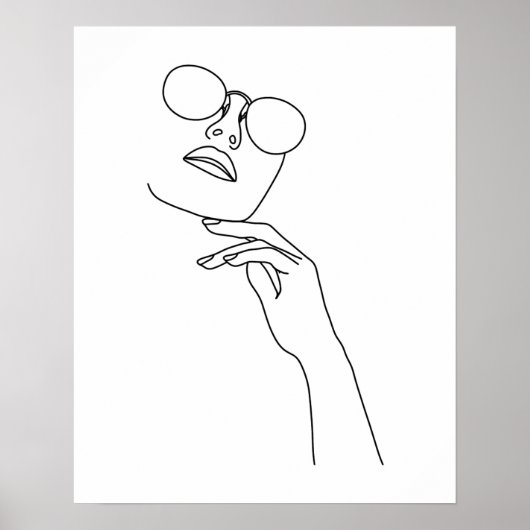 Minimalistisch Vrouw Gezicht met Zonnebril Line Ar Poster (Voorkant)