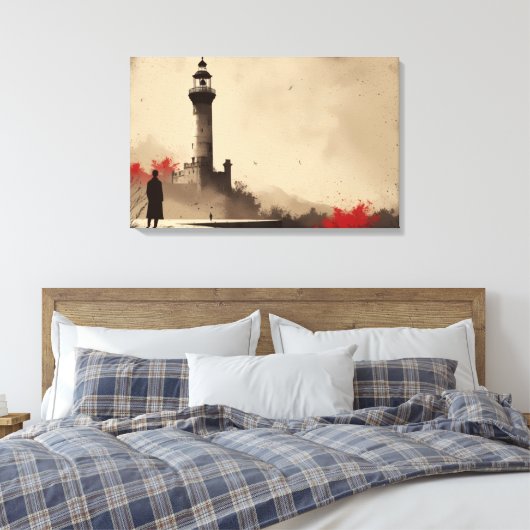 Minimalistisch vuurtorencanvas met rode accenten canvas afdruk (Insitu (Slaapkamer))