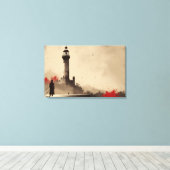 Minimalistisch vuurtorencanvas met rode accenten canvas afdruk (Insitu (Houten vloer))