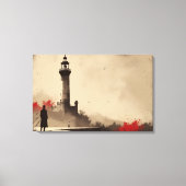 Minimalistisch vuurtorencanvas met rode accenten canvas afdruk (Voorkant)