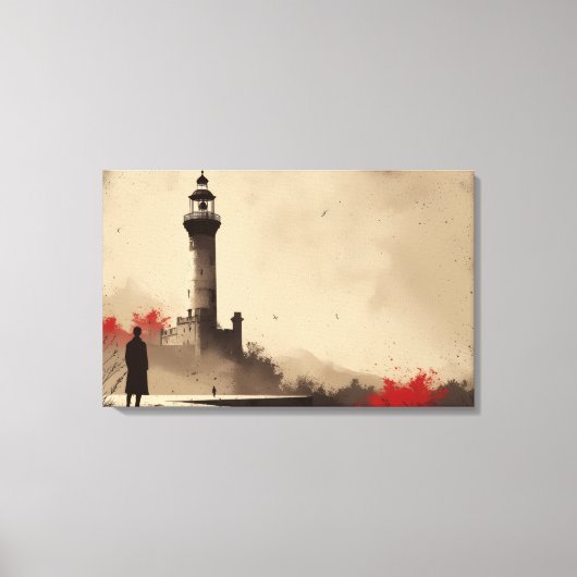 Minimalistisch vuurtorencanvas met rode accenten canvas afdruk (Voorkant)