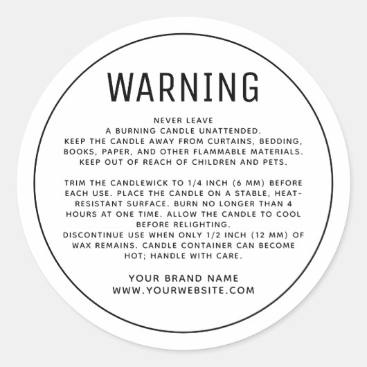 Minimalistisch waarschuwingslabel voor witte produ ronde sticker (Voorkant)