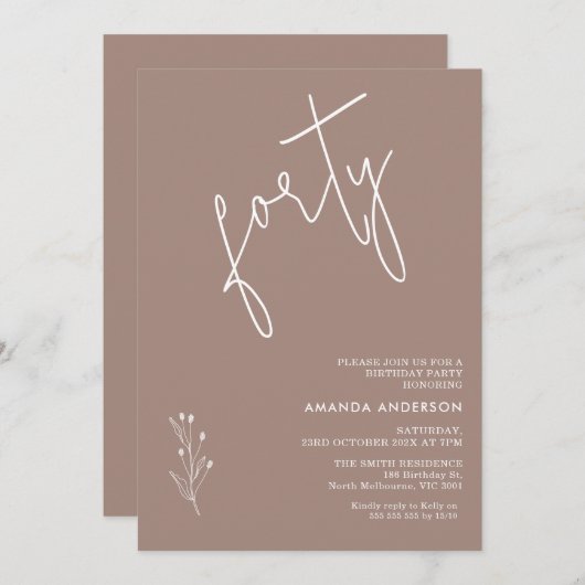 Minimalistisch Warm Bruin Boho Motief 40e Verjaard Kaart (Voorkant / Achterkant)