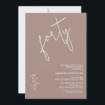 Minimalistisch Warm Bruin Boho Motief 40e Verjaard Kaart<br><div class="desc">Minimalistisch Warm Bruin Boho Motief 40e Verjaardag Uitnodiging Eenvoudig,  modern en minimalistisch in stijl,  warm bruin gekleurde 40e verjaardag uitnodiging met een verwijderbaar getekend loof motief.</div>