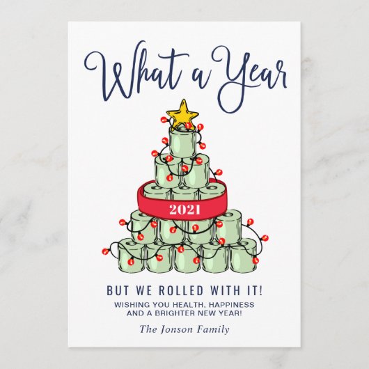 Minimalistisch wat een jaar kerstgroet feestdagenkaart (Voorkant)