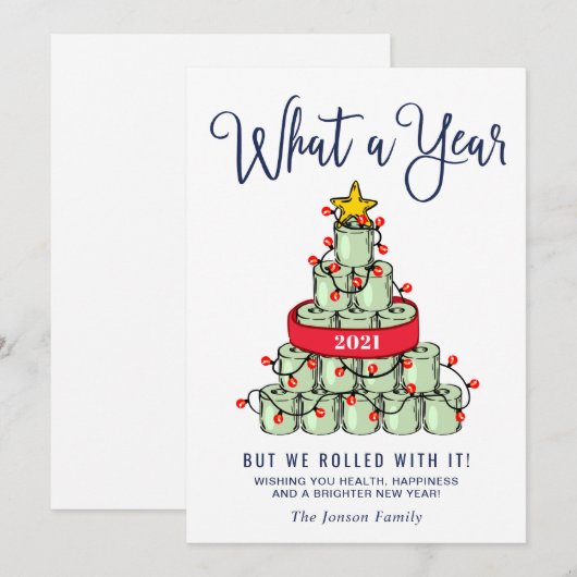 Minimalistisch wat een jaar kerstgroet feestdagenkaart (Voorkant / Achterkant)