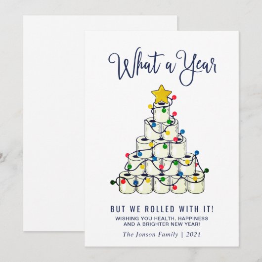 Minimalistisch wat een jaar kerstgroet feestdagenkaart (Voorkant / Achterkant)