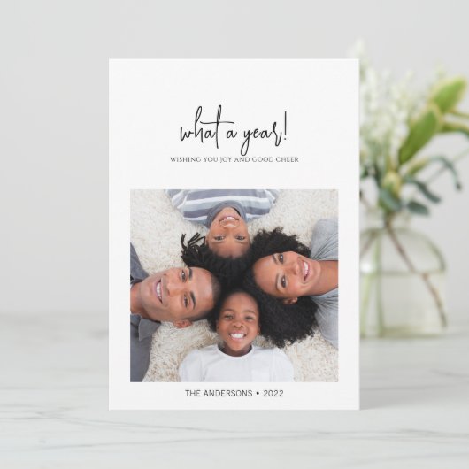 Minimalistisch wat een jaar Kerstmis Feestdagenkaart (Staand voorkant)