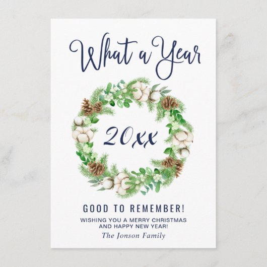 Minimalistisch wat een jaar vrolijk kerstfeest feestdagenkaart (Voorkant)