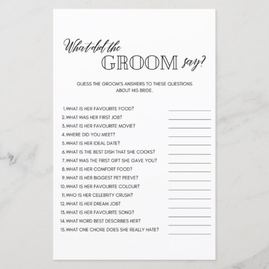 Minimalistisch wat groom vrijgezellenfeest game ze (Voorkant)