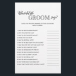 Minimalistisch wat groom vrijgezellenfeest game ze flyer<br><div class="desc">Geniet van je vrijgezellenfeest met deze eenvoudige en leuke games. Bekijk ons collectie voor meer vrijgezellenfeest games in dezelfde stijl. Let erop dat deze games niet bewerkbaar zijn.</div>