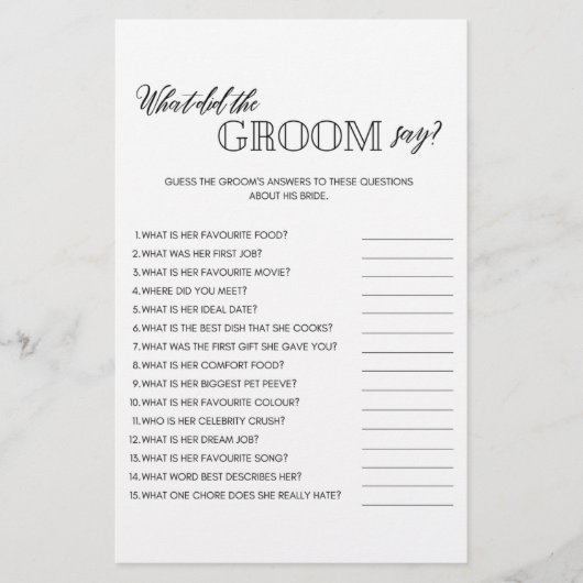 Minimalistisch wat groom vrijgezellenfeest game ze flyer (Voorkant)