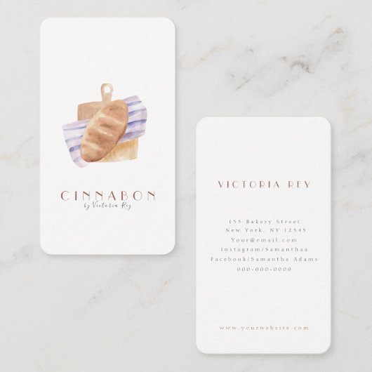 Minimalistisch | WATERVERF | Bakkerij | Zitplaats Visitekaartje (Voorkant / Achterkant)
