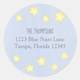 Minimalistisch waterverf blauw sterren retouradres ronde sticker