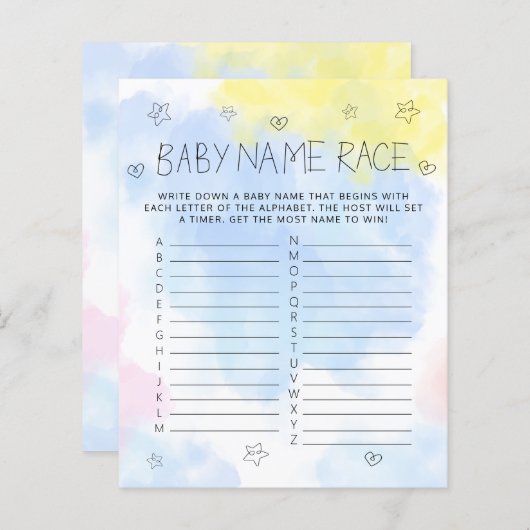 Minimalistisch Waterverf Blue Name Baby shower Gam (Voorkant / Achterkant)