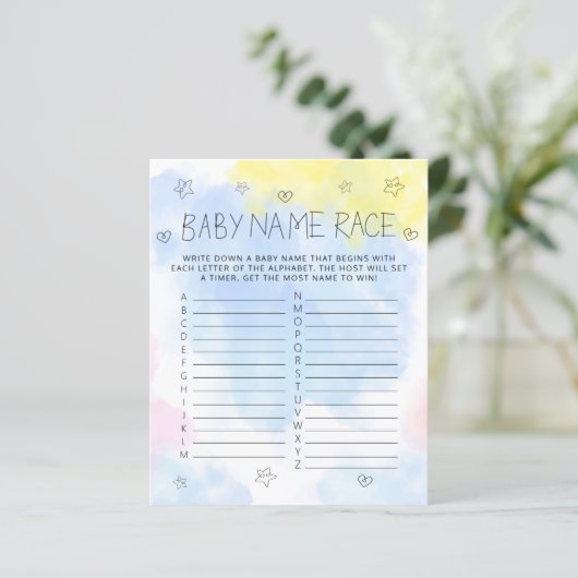 Minimalistisch Waterverf Blue Name Baby shower Gam (Staand voorkant)