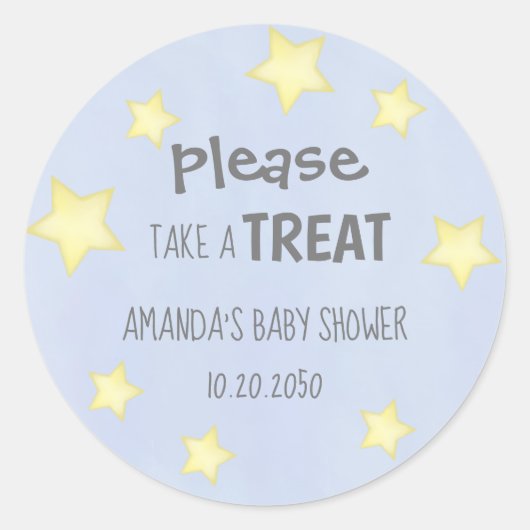 Minimalistisch Waterverf Blue Stars Baby shower Ronde Sticker (Voorkant)