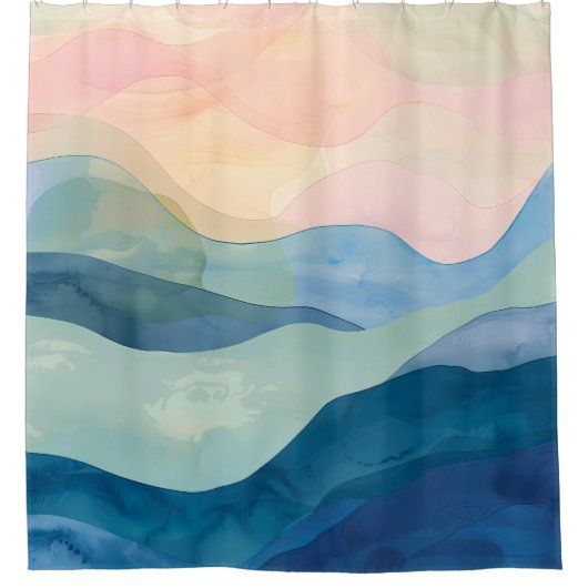 Minimalistisch waterverf golfontwerp douchegordijn (Voorkant)