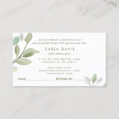 Minimalistisch Waterverf groen verlaat modern Aanbevelingskaartje (Achterkant)