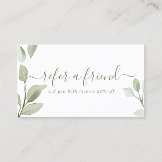 Minimalistisch Waterverf groen verlaat modern Aanbevelingskaartje (Voorkant)