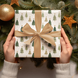 Minimalistisch Waterverf Kerstboom Patroon Cadeaupapier