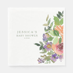 Minimalistisch Waterverf Oranje Floral Baby shower Servet