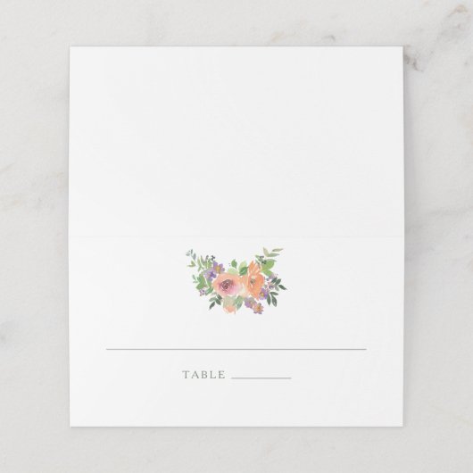 Minimalistisch Waterverf Oranje Floral Table Plaatskaartje (Buitenkant ongevouwen)