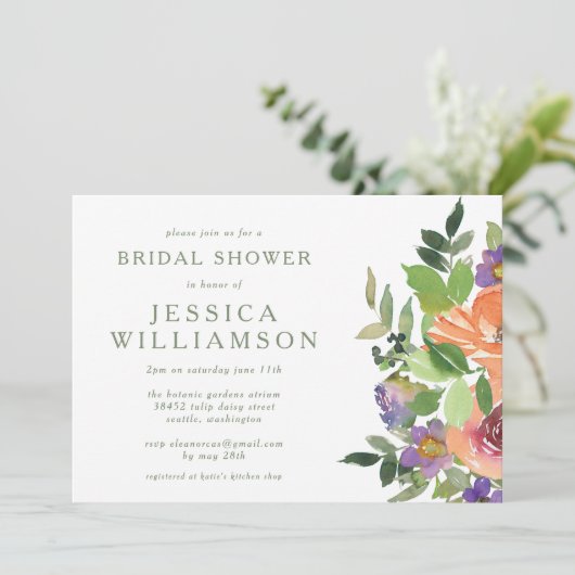 Minimalistisch Waterverf Oranje Floral Vrijgezelle Kaart (Staand voorkant)