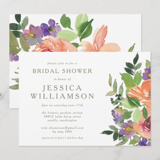 Minimalistisch Waterverf Oranje Floral Vrijgezelle Kaart (Voorkant / Achterkant)