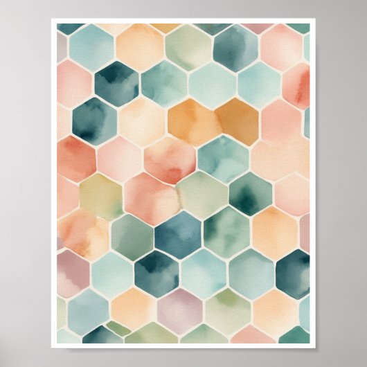 Minimalistisch waterverf patroon van zeshoeken pas poster (Voorkant)