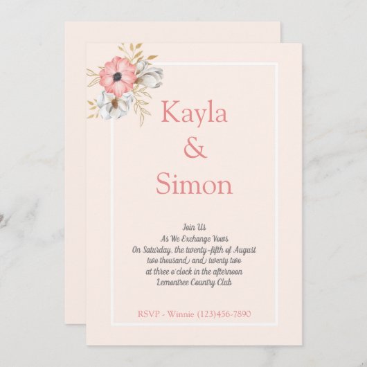 Minimalistisch Waterverf-peach bruiloft Kaart (Voorkant / Achterkant)