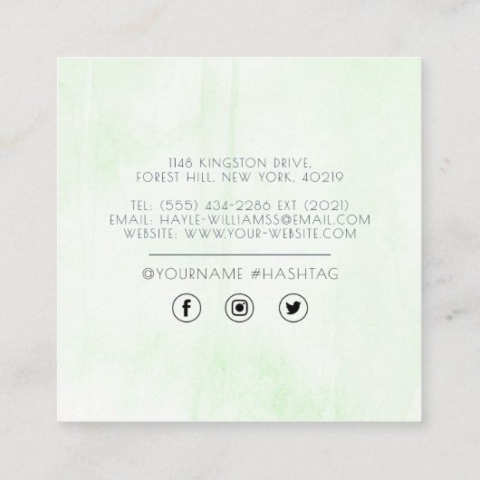 Minimalistisch Waterverf vierkant Visitekaartje (Achterkant)