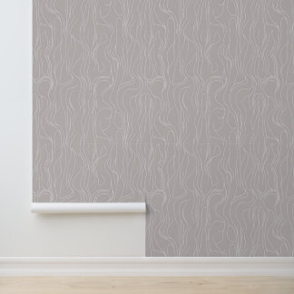 Minimalistisch Wavy Line-patroon op Taupe Behang