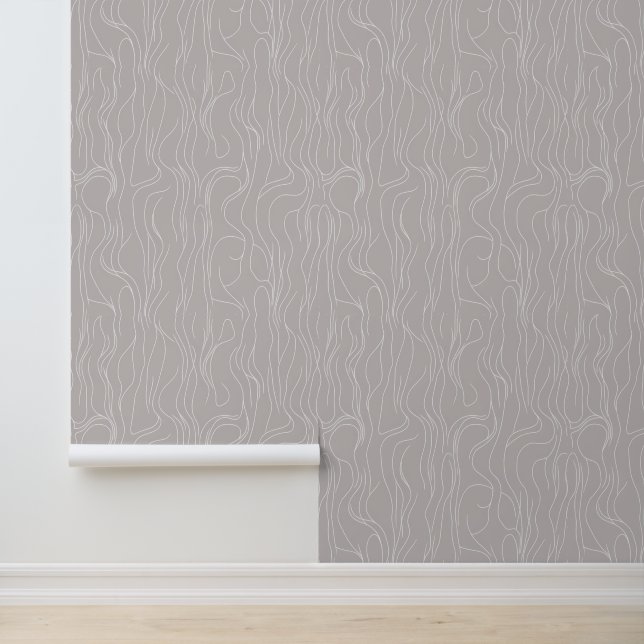 Minimalistisch Wavy Line-patroon op Taupe Behang (Applicatie)
