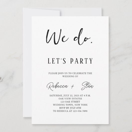Minimalistisch We Do Wedding Let's Party Wedding Kaart (Voorkant)
