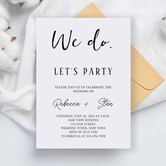 Minimalistisch We Do Wedding Let's Party Wedding Kaart