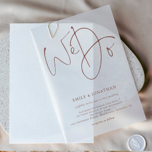 Minimalistisch We doen moderne bruine script bruil Vellum Uitnodigingen