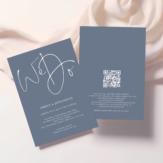 Minimalistisch We doen Script Dusty Blue QR Code W Kaart