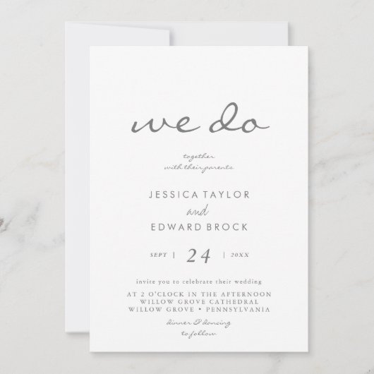 Minimalistisch: we doen Silver Script Photo Weddin Kaart (Voorkant)