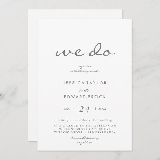 Minimalistisch: we doen Silver Script Photo Weddin Kaart (Voorkant / Achterkant)