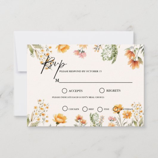 Minimalistisch Weadow Ivory Wildflower bruiloft th RSVP Kaartje (Voorkant)