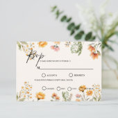 Minimalistisch Weadow Ivory Wildflower bruiloft th RSVP Kaartje (Staand voorkant)