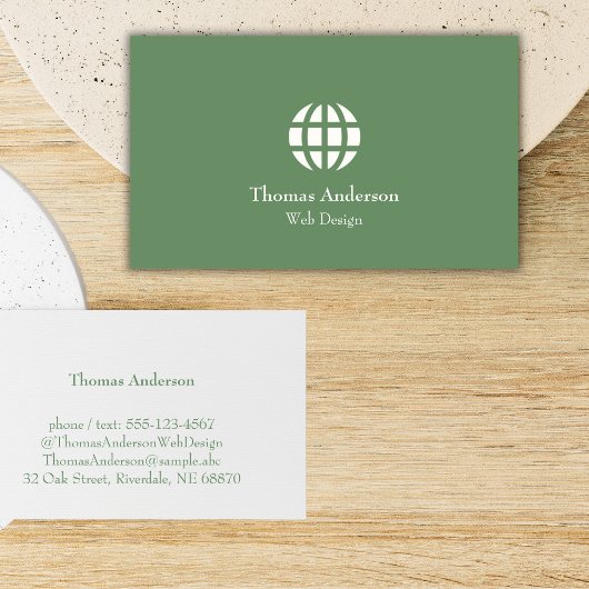 Minimalistisch webdesign, modern groen en wit visitekaartje
