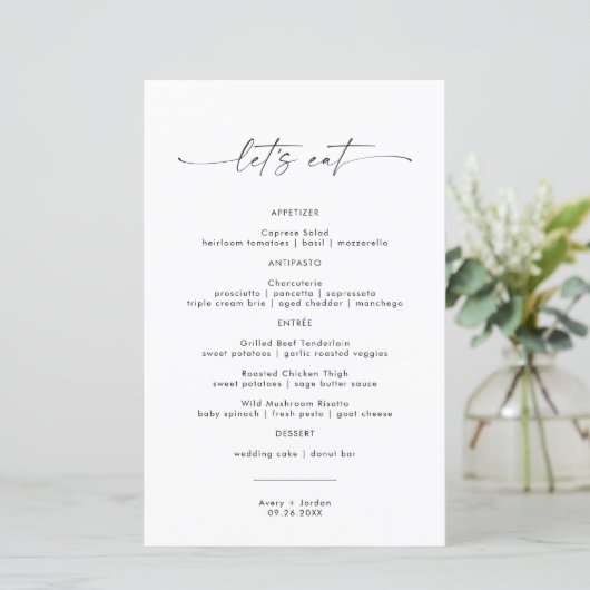 Minimalistisch Weddenrenmenu Laten we het menu Eat (Staand voorkant)