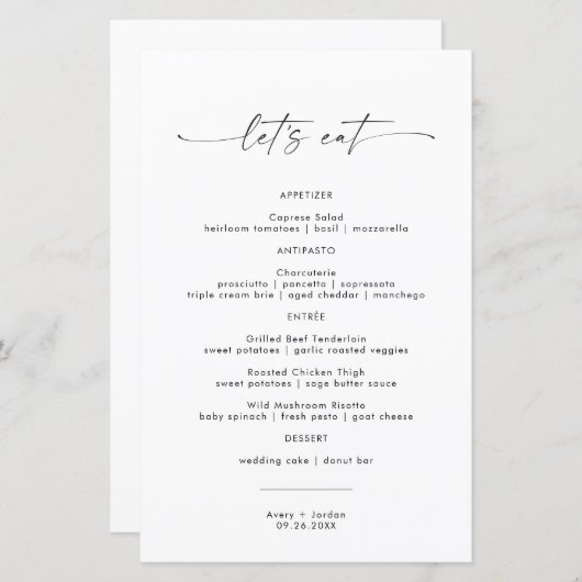 Minimalistisch Weddenrenmenu Laten we het menu Eat (Voorkant / Achterkant)