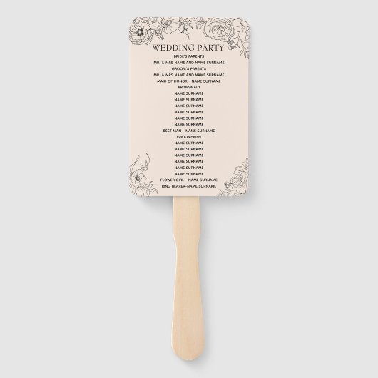 Minimalistisch weddenschap met een programma Flora Handwaaier (Achterkant)