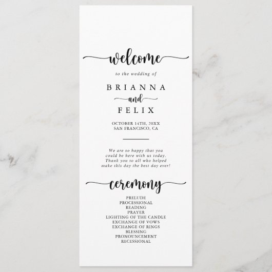 Minimalistisch weddenschap met kalligrafie programmakaart (Voorkant)