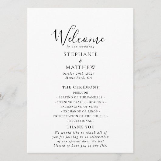 Minimalistisch weddenschap met kalligrafie programmakaart (Voorkant)