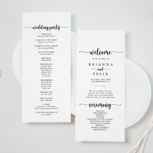 Minimalistisch weddenschap met kalligrafie programmakaart